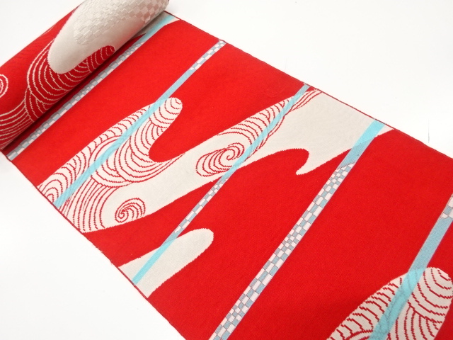 JAPANESE KIMONO / ANTIQUE BOLT FOR HASSUN OBI / WOVEN RAGING WAVES